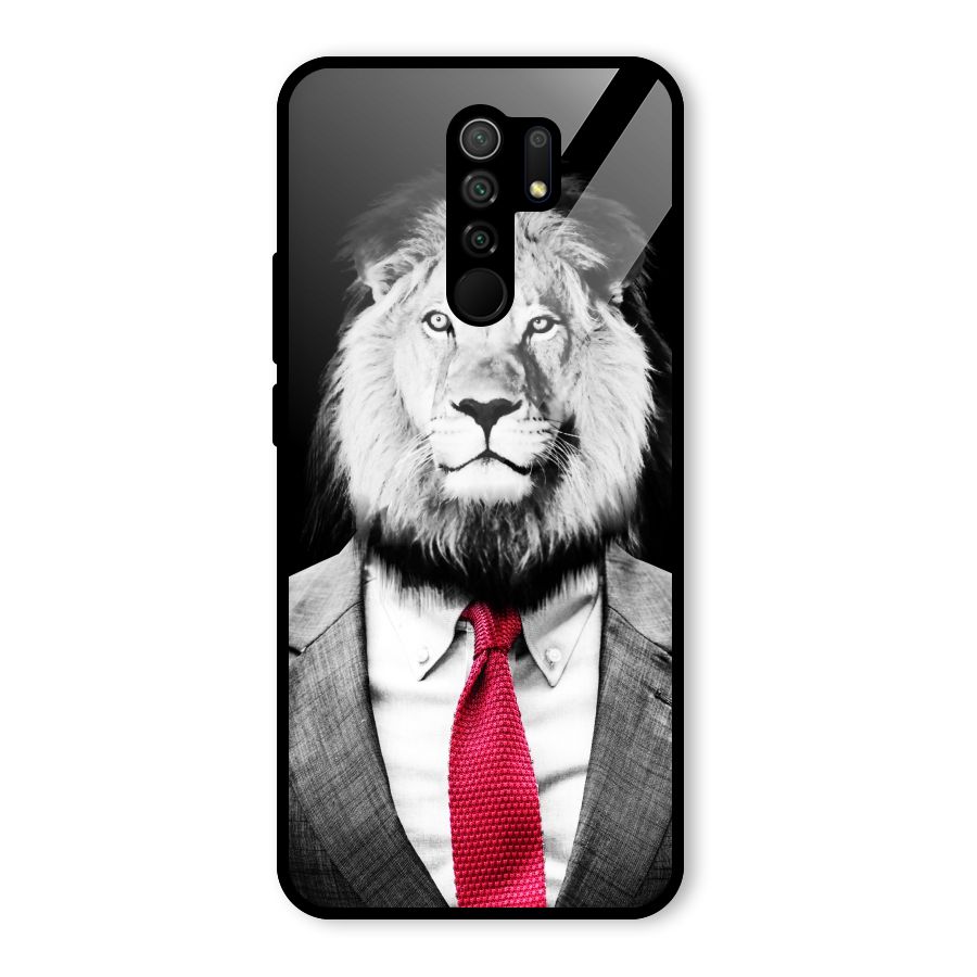 Lion with Red Tie Glass Back Case for Redmi 9 Prime