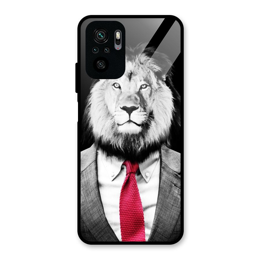 Lion with Red Tie Glass Back Case for Redmi Note 10S