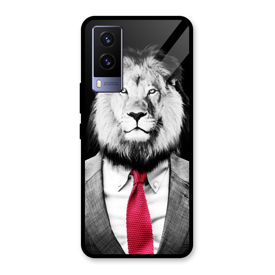 Lion with Red Tie Glass Back Case for Vivo V21e 5G