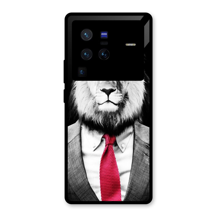 Lion with Red Tie Glass Back Case for Vivo X80 Pro
