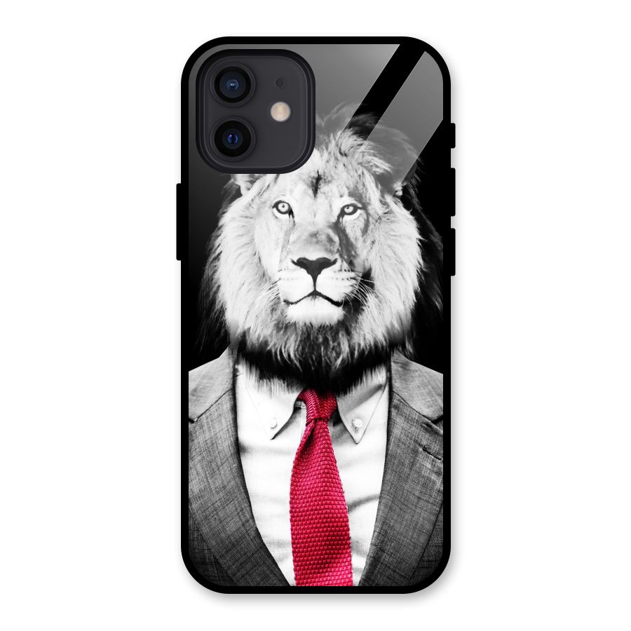 Lion with Red Tie Glass Back Case for iPhone 12