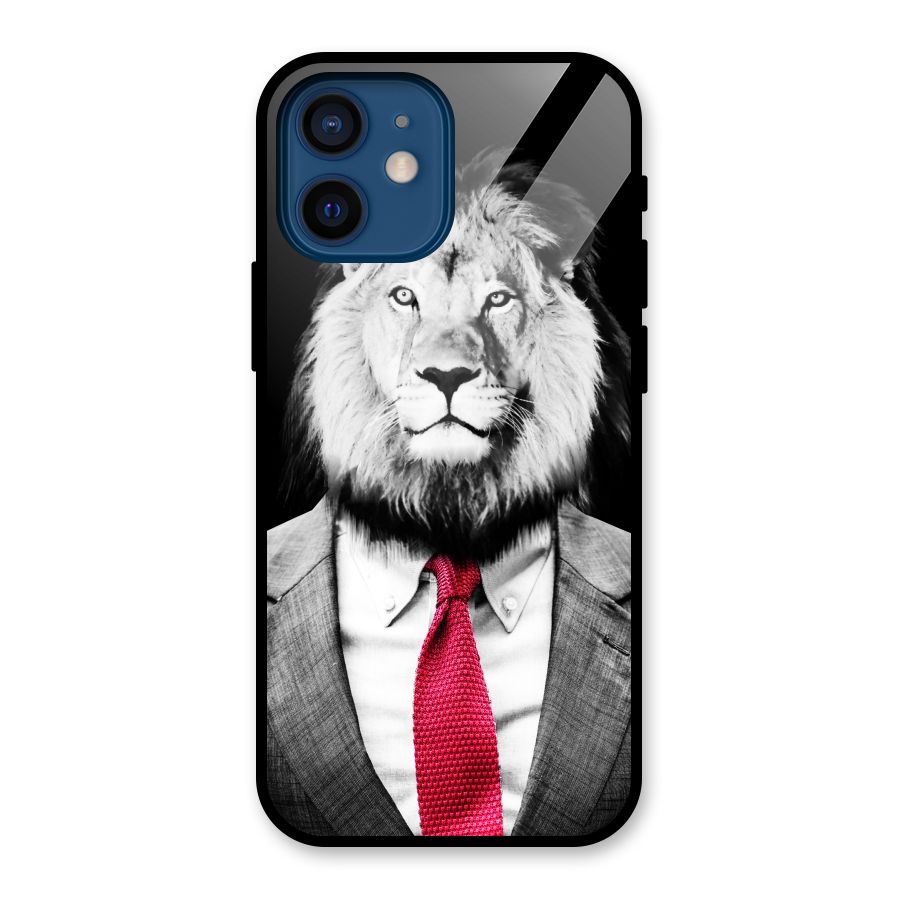 Lion with Red Tie Glass Back Case for iPhone 12 Mini