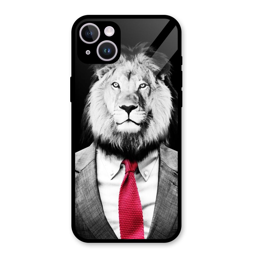 Lion with Red Tie Glass Back Case for iPhone 14 Plus