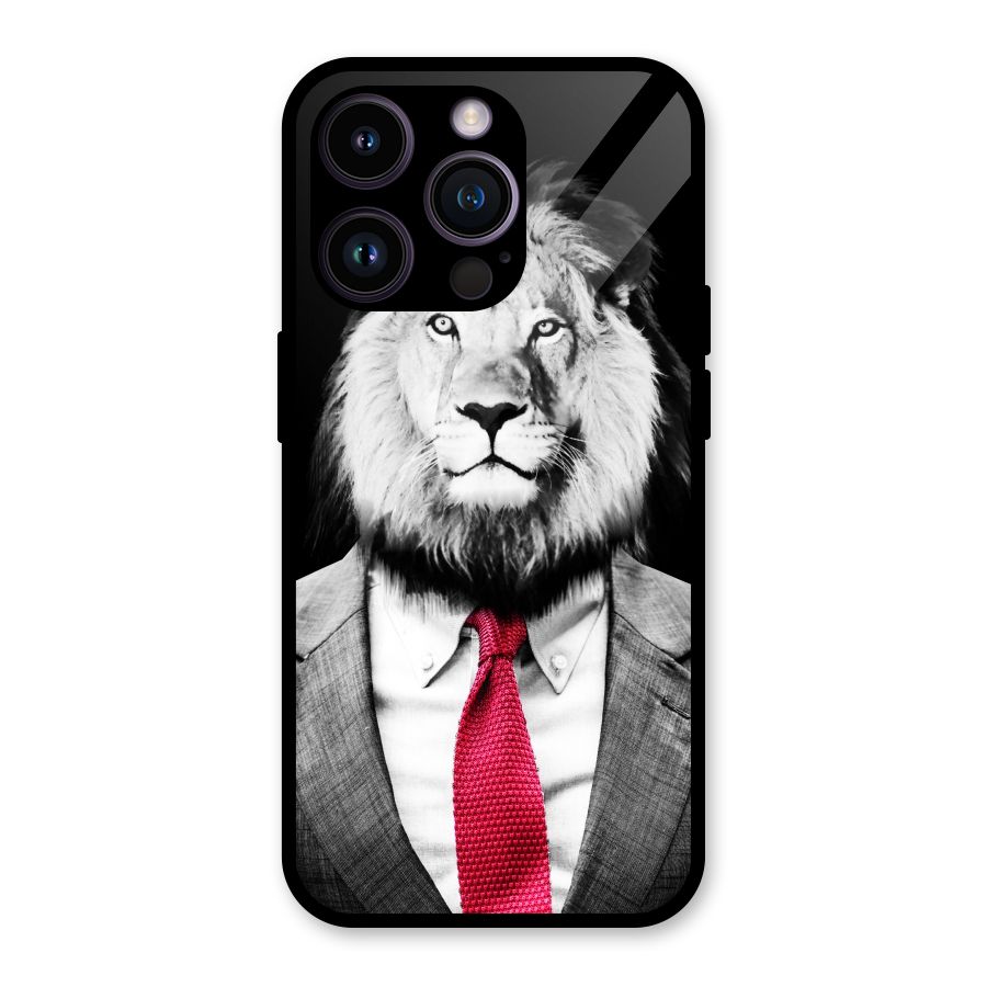 Lion with Red Tie Glass Back Case for iPhone 14 Pro