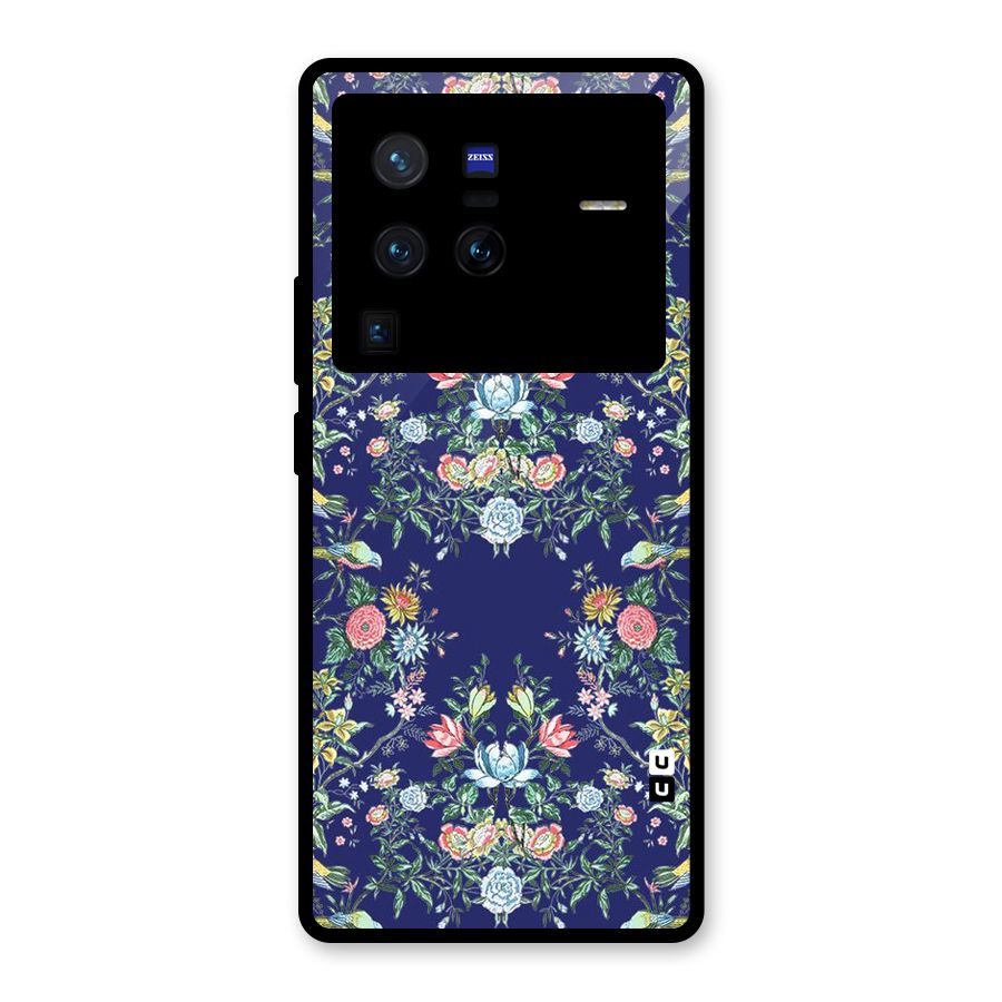 Little Flowers Pattern Glass Back Case for Vivo X80 Pro