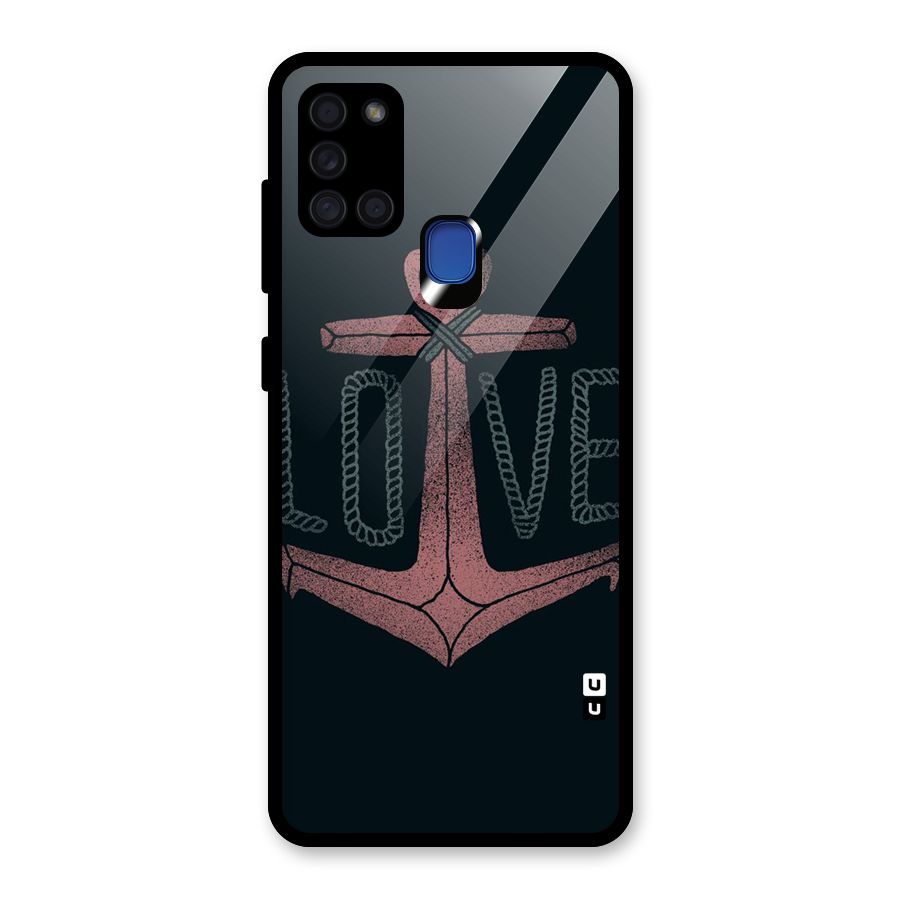 Love Anchor Form Glass Back Case for Galaxy A21s