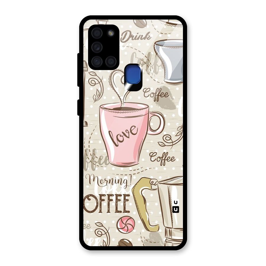 Love Coffee Design Glass Back Case for Galaxy A21s