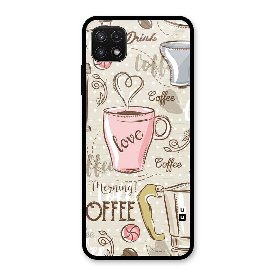 Love Coffee Design Glass Back Case for Galaxy A22 5G