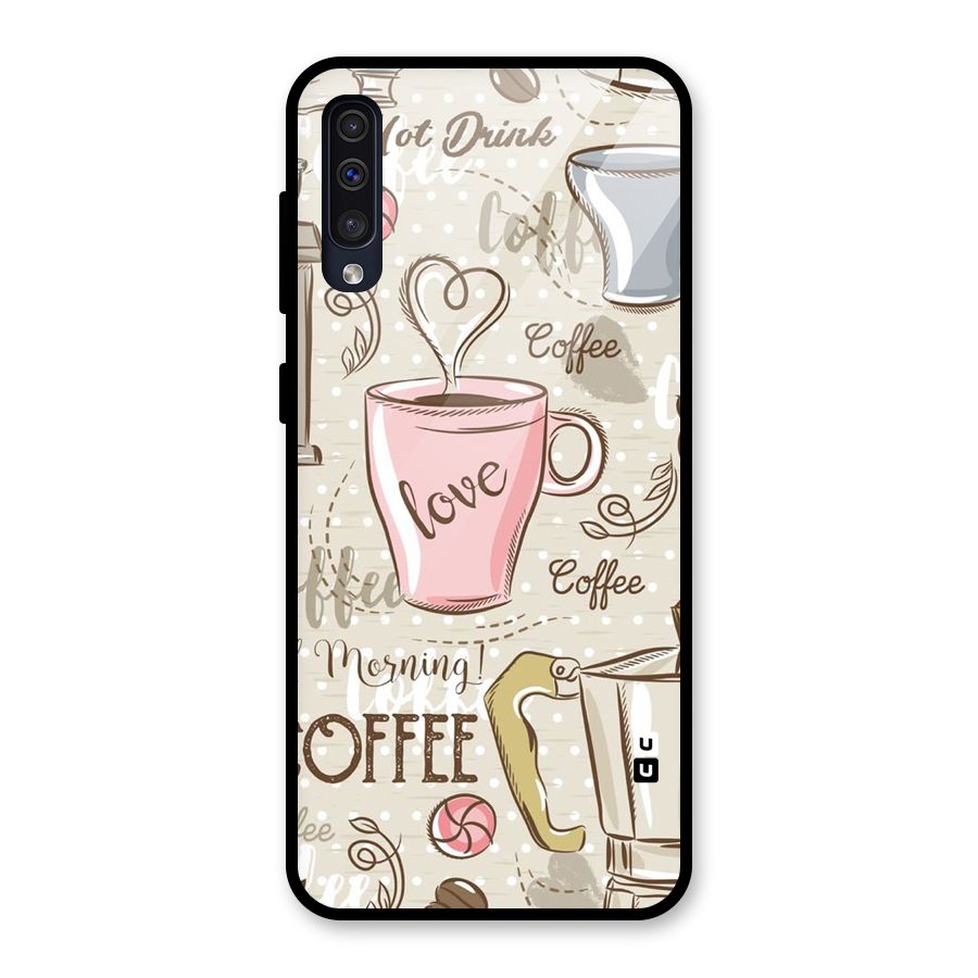 Love Coffee Design Glass Back Case for Galaxy A30s