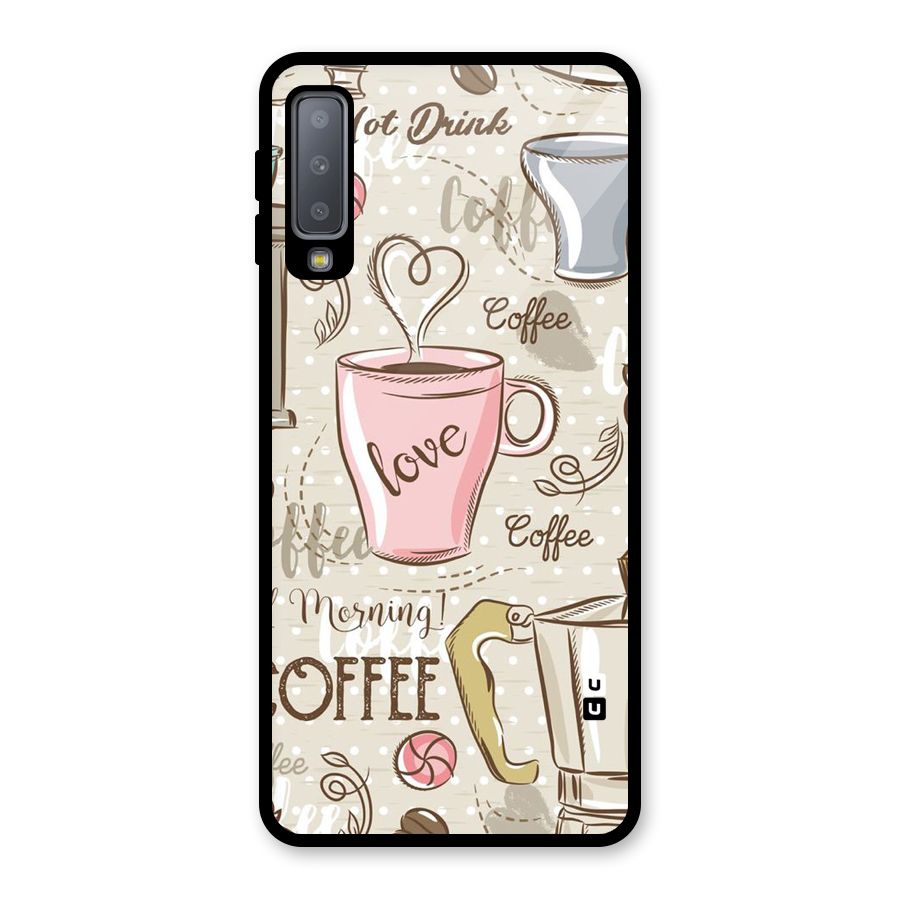 Love Coffee Design Glass Back Case for Galaxy A7 (2018)