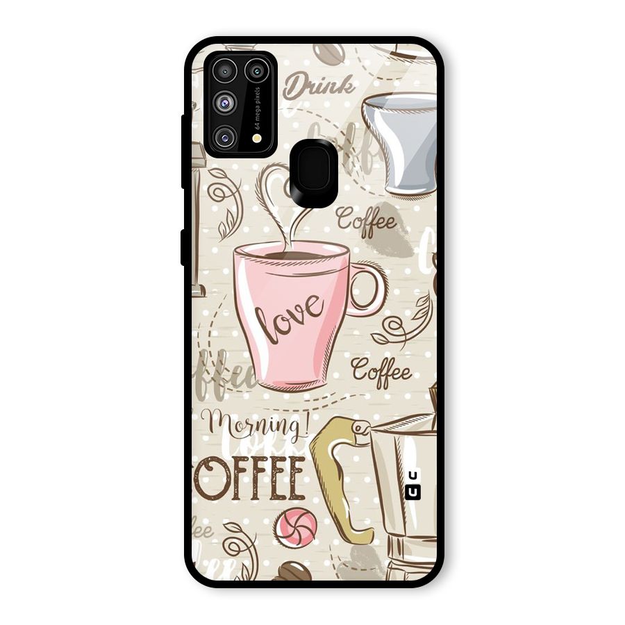 Love Coffee Design Glass Back Case for Galaxy F41