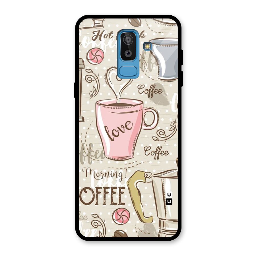 Love Coffee Design Glass Back Case for Galaxy J8