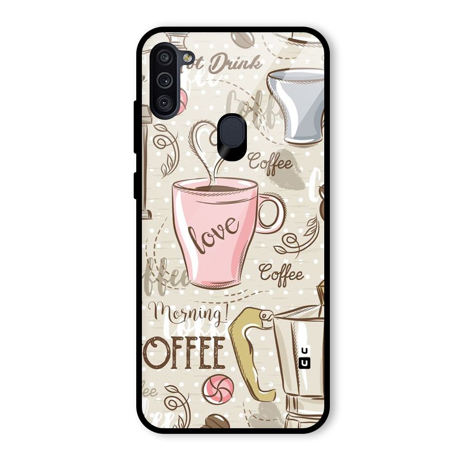 Love Coffee Design Glass Back Case for Galaxy M11
