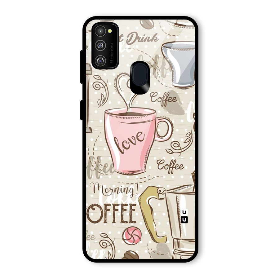 Love Coffee Design Glass Back Case for Galaxy M30s