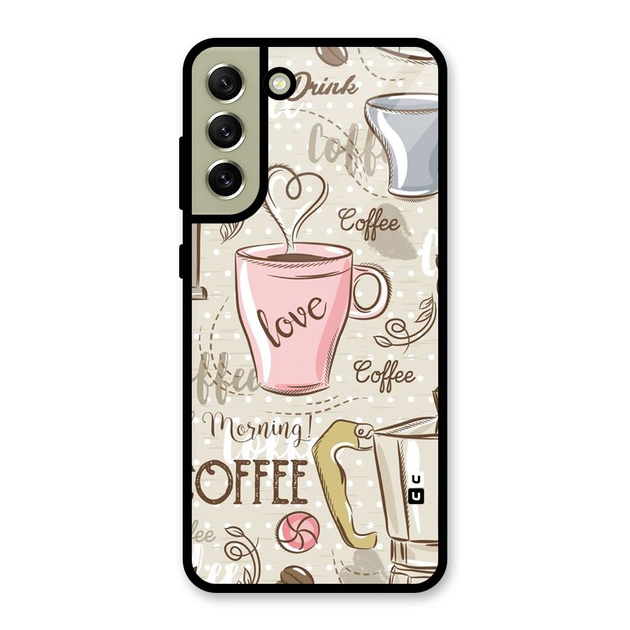 Love Coffee Design Glass Back Case for Galaxy S21 FE 5G