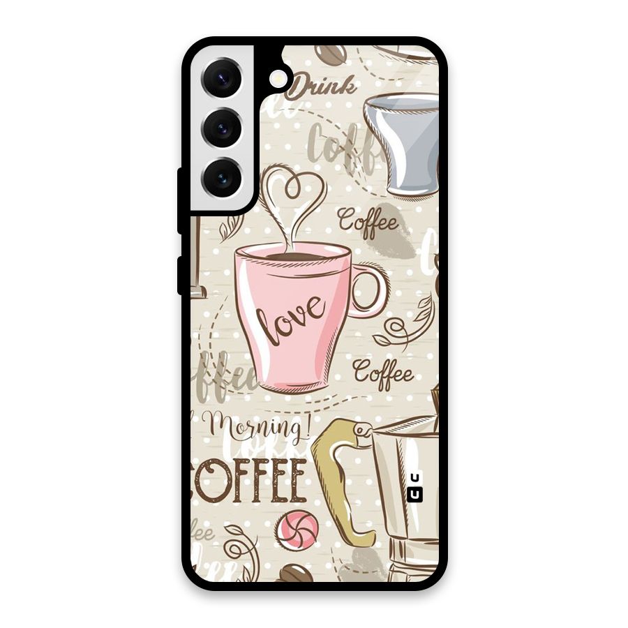 Love Coffee Design Glass Back Case for Galaxy S22 Plus 5G
