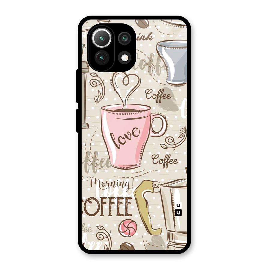 Love Coffee Design Glass Back Case for Mi 11 Lite