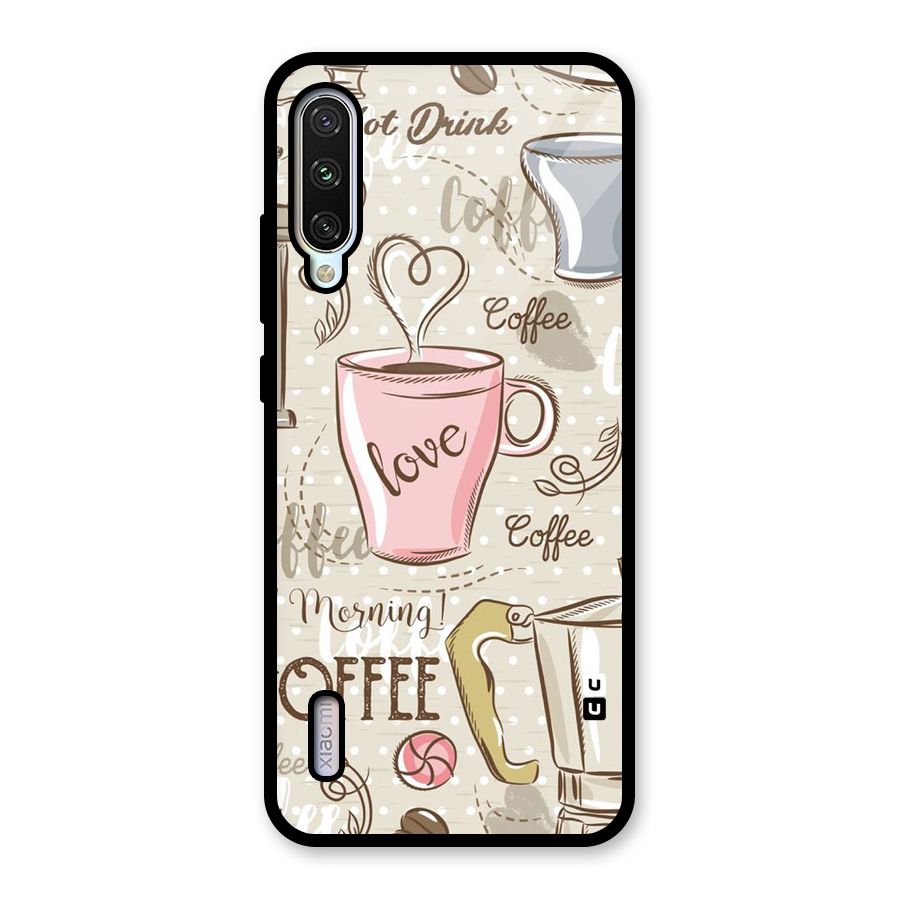 Love Coffee Design Glass Back Case for Mi A3