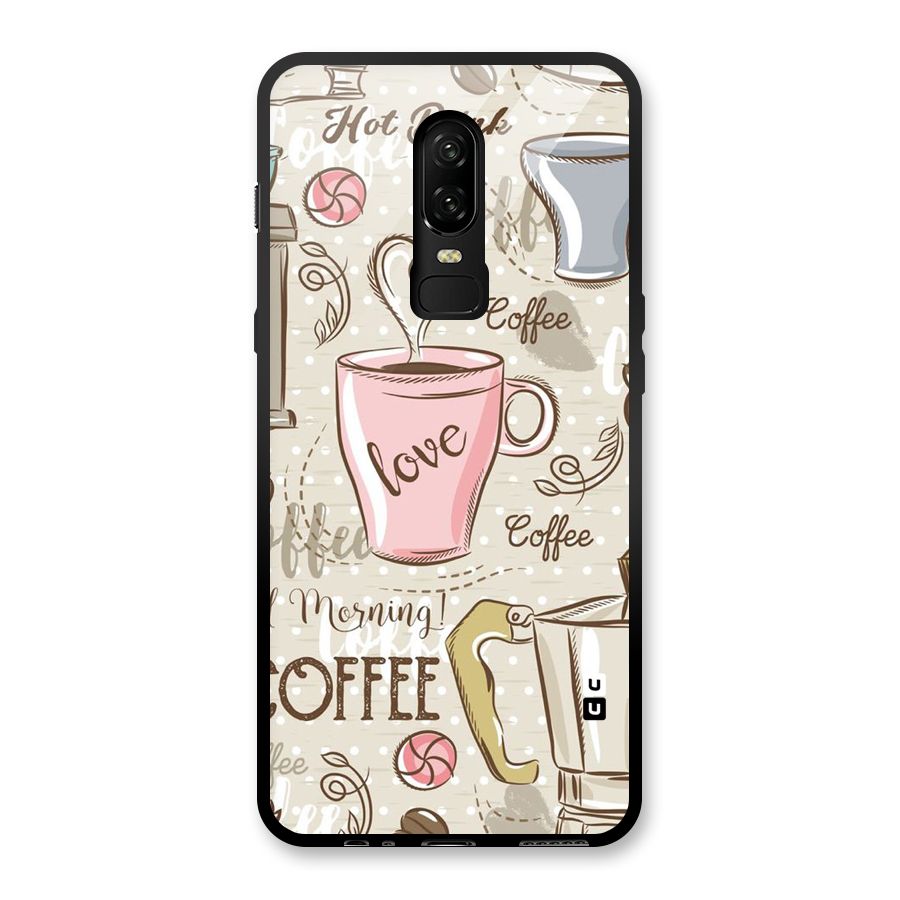 Love Coffee Design Glass Back Case for OnePlus 6