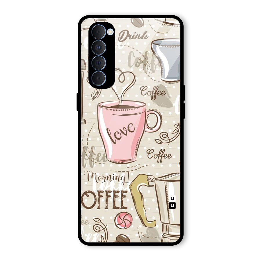 Love Coffee Design Glass Back Case for Oppo Reno4 Pro