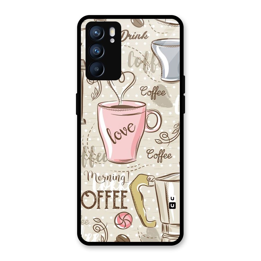 Love Coffee Design Glass Back Case for Oppo Reno6 5G