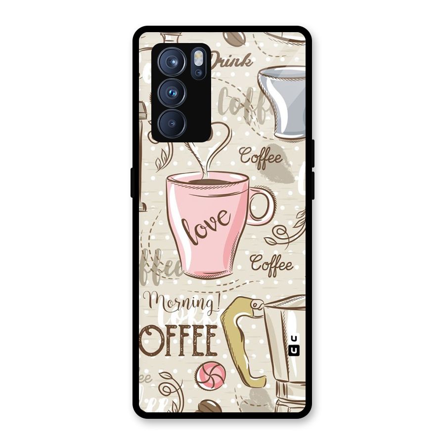 Love Coffee Design Glass Back Case for Oppo Reno6 Pro 5G
