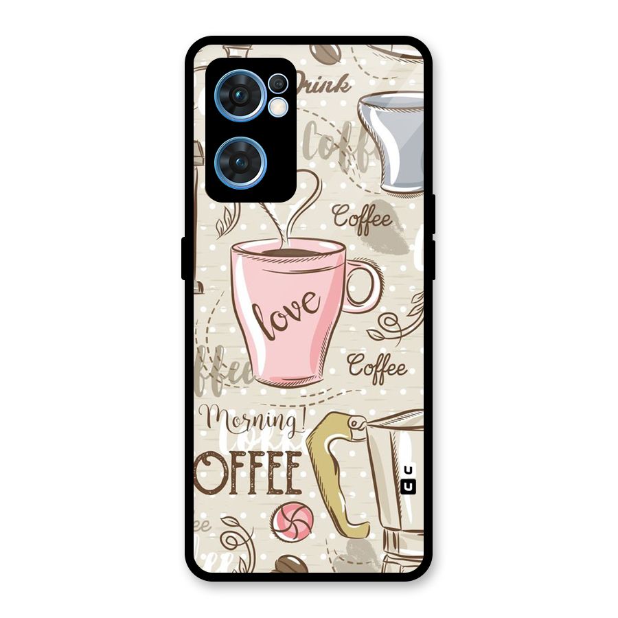 Love Coffee Design Glass Back Case for Oppo Reno7 5G