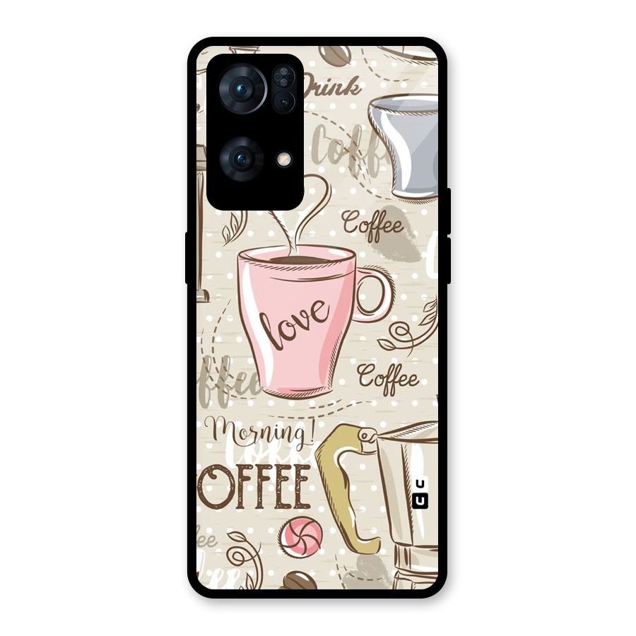 Love Coffee Design Glass Back Case for Oppo Reno7 Pro 5G
