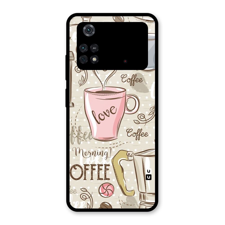 Love Coffee Design Glass Back Case for Poco M4 Pro 4G