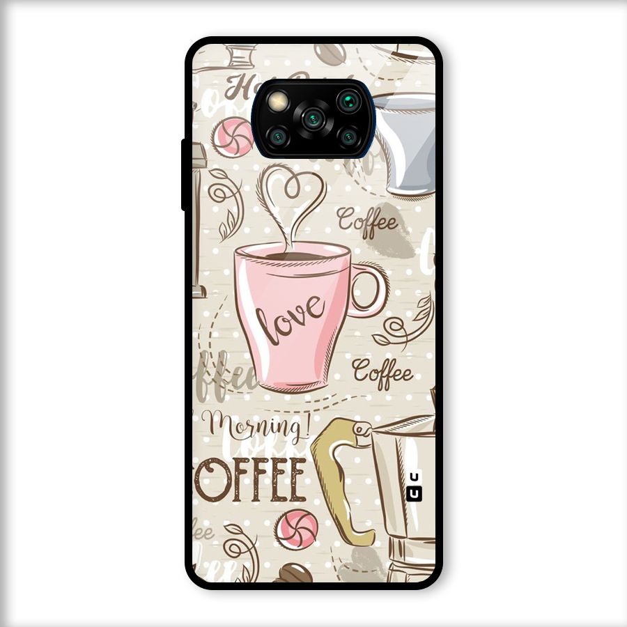 Love Coffee Design Glass Back Case for Poco X3