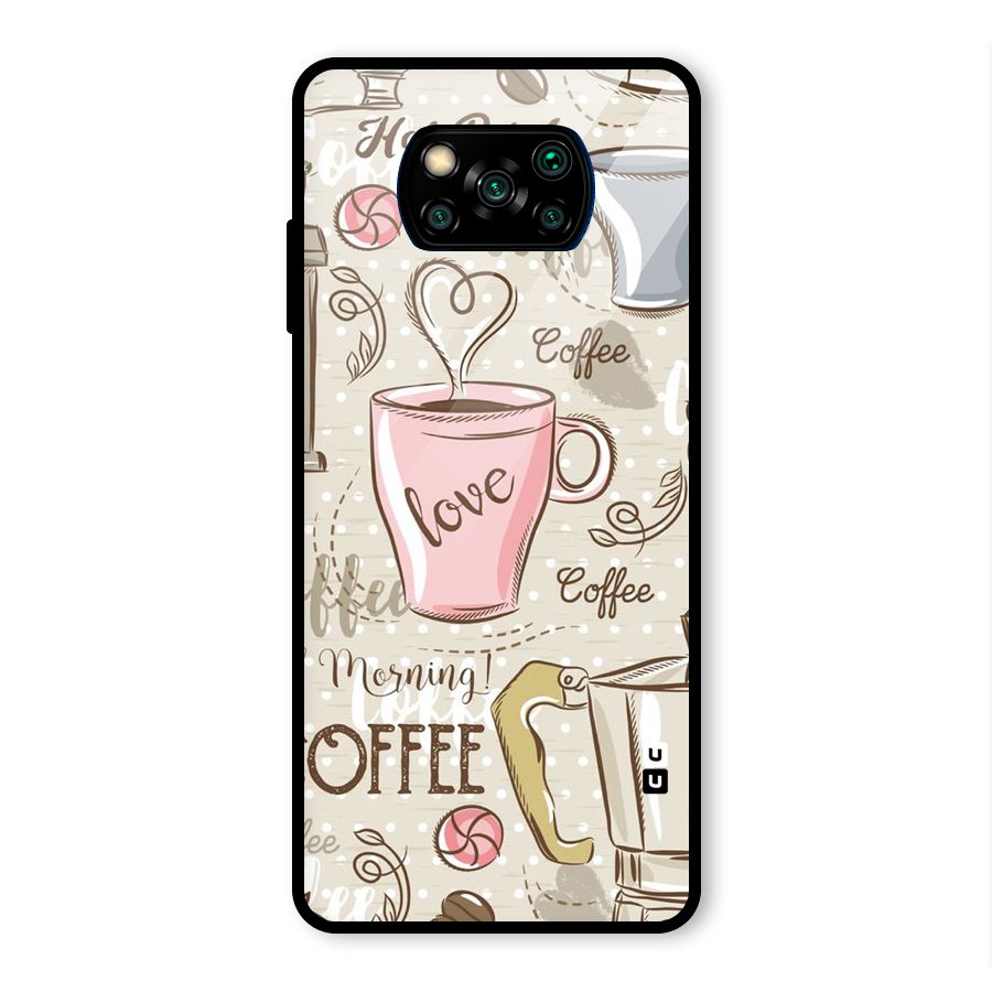 Love Coffee Design Glass Back Case for Poco X3 Pro