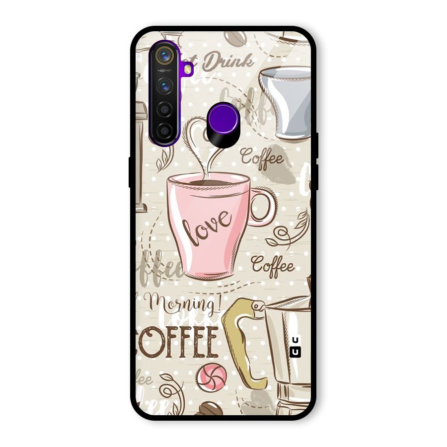 Love Coffee Design Glass Back Case for Realme 5 Pro