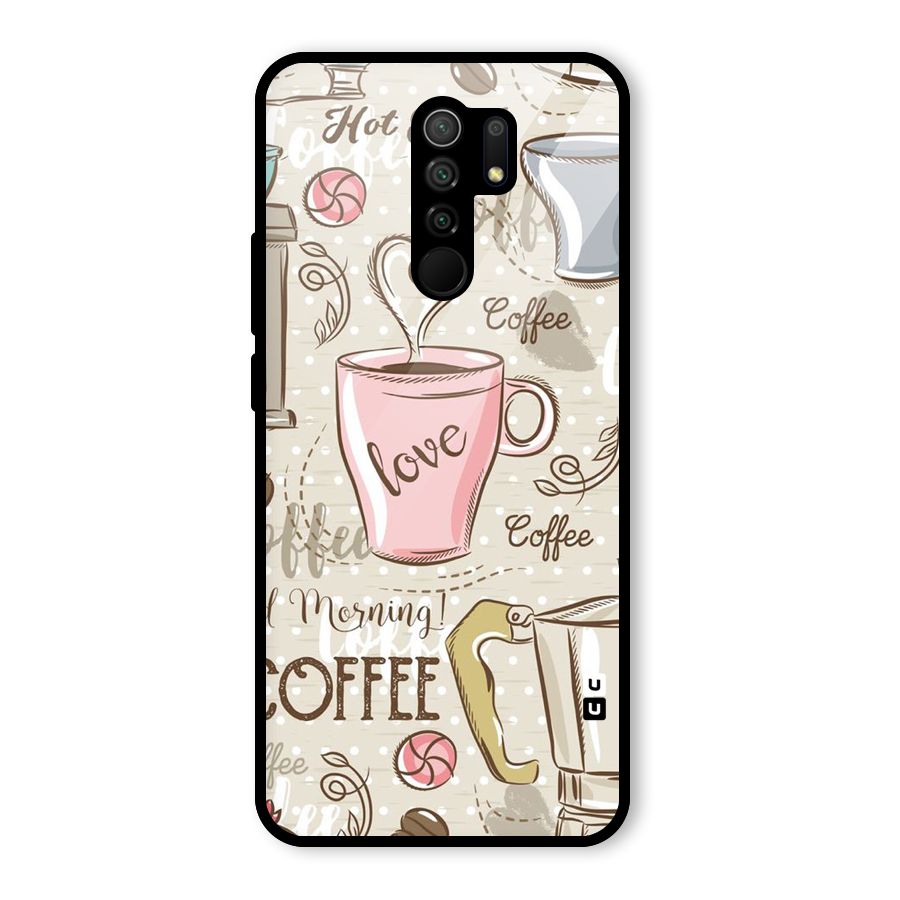 Love Coffee Design Glass Back Case for Redmi 9 Prime