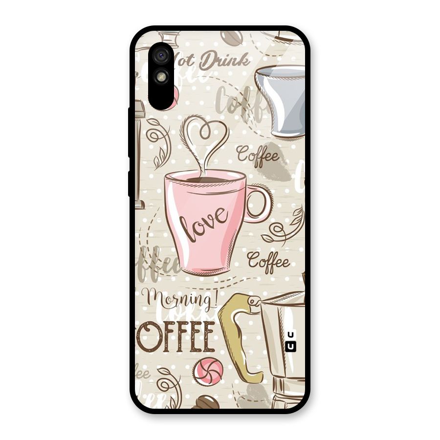 Love Coffee Design Glass Back Case for Redmi 9i