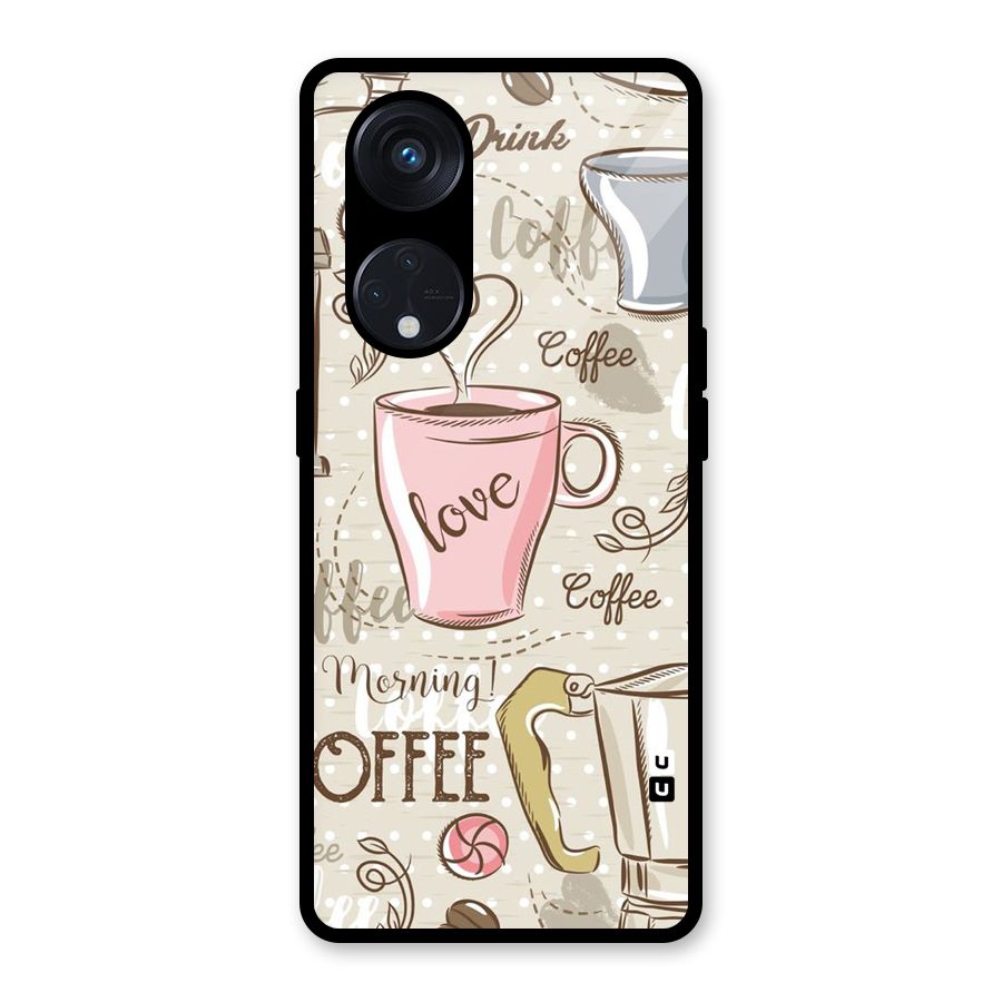 Love Coffee Design Glass Back Case for Reno8 T 5G