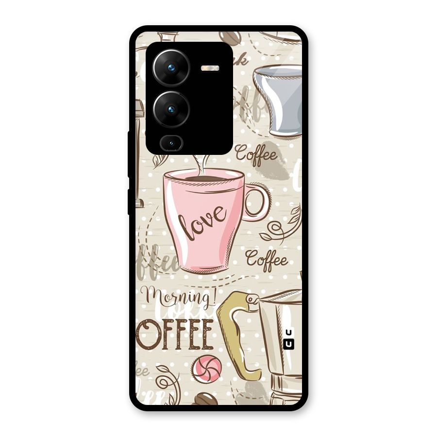 Love Coffee Design Glass Back Case for Vivo V25 Pro