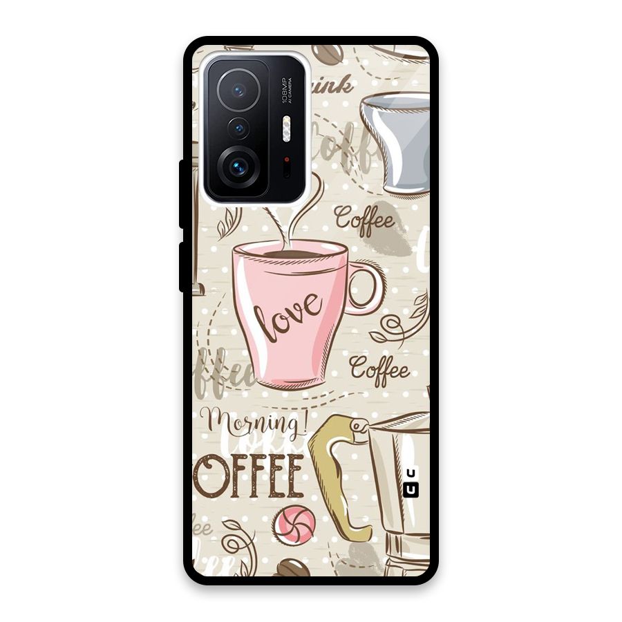 Love Coffee Design Glass Back Case for Xiaomi 11T Pro