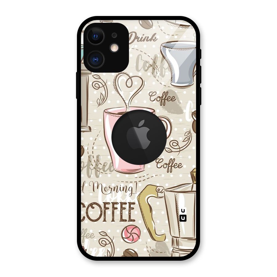 Love Coffee Design Glass Back Case for iPhone 11 Logo Cut
