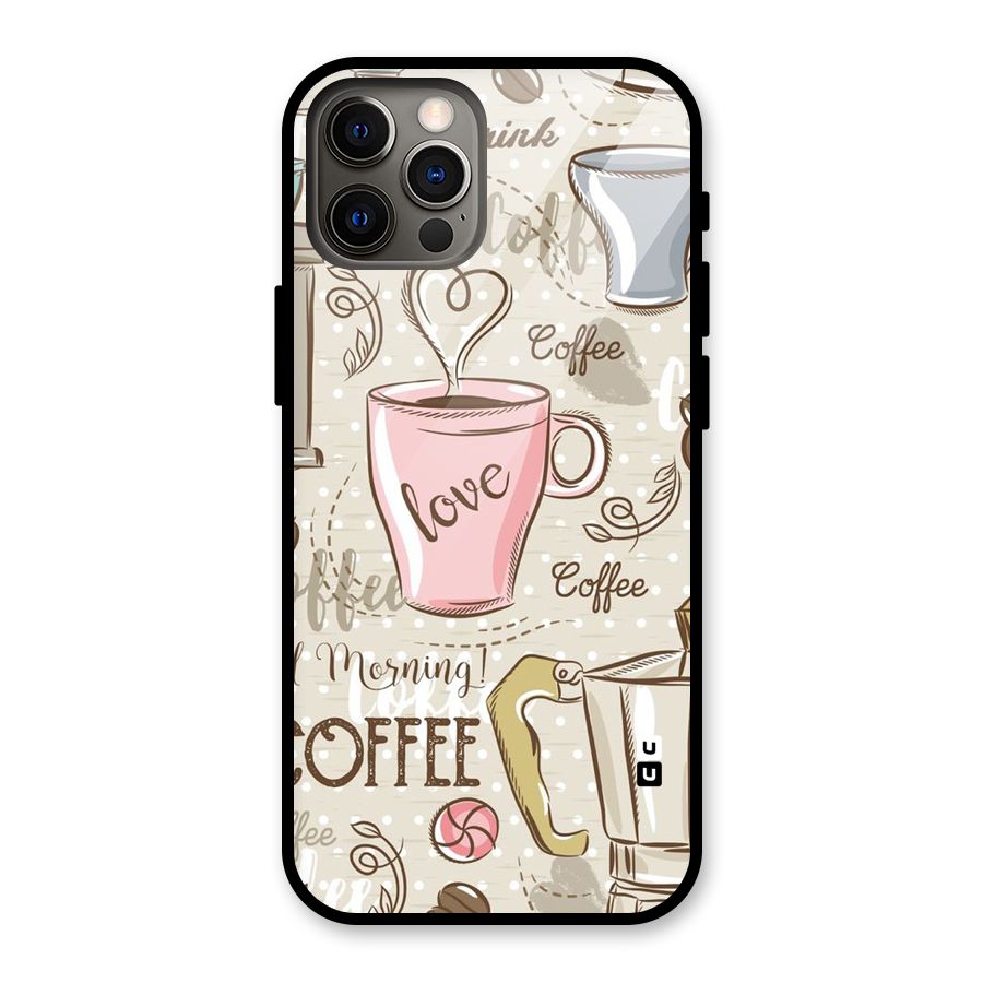 Love Coffee Design Glass Back Case for iPhone 12 Pro