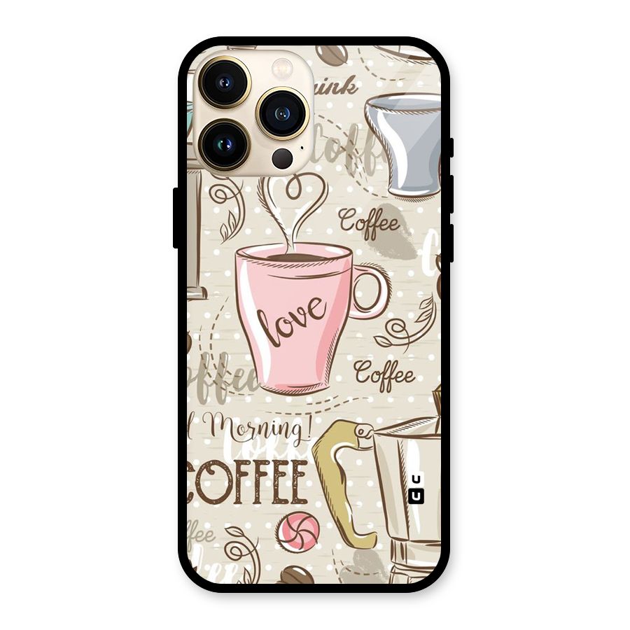 Love Coffee Design Glass Back Case for iPhone 13 Pro Max
