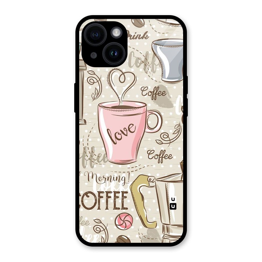 Love Coffee Design Glass Back Case for iPhone 14
