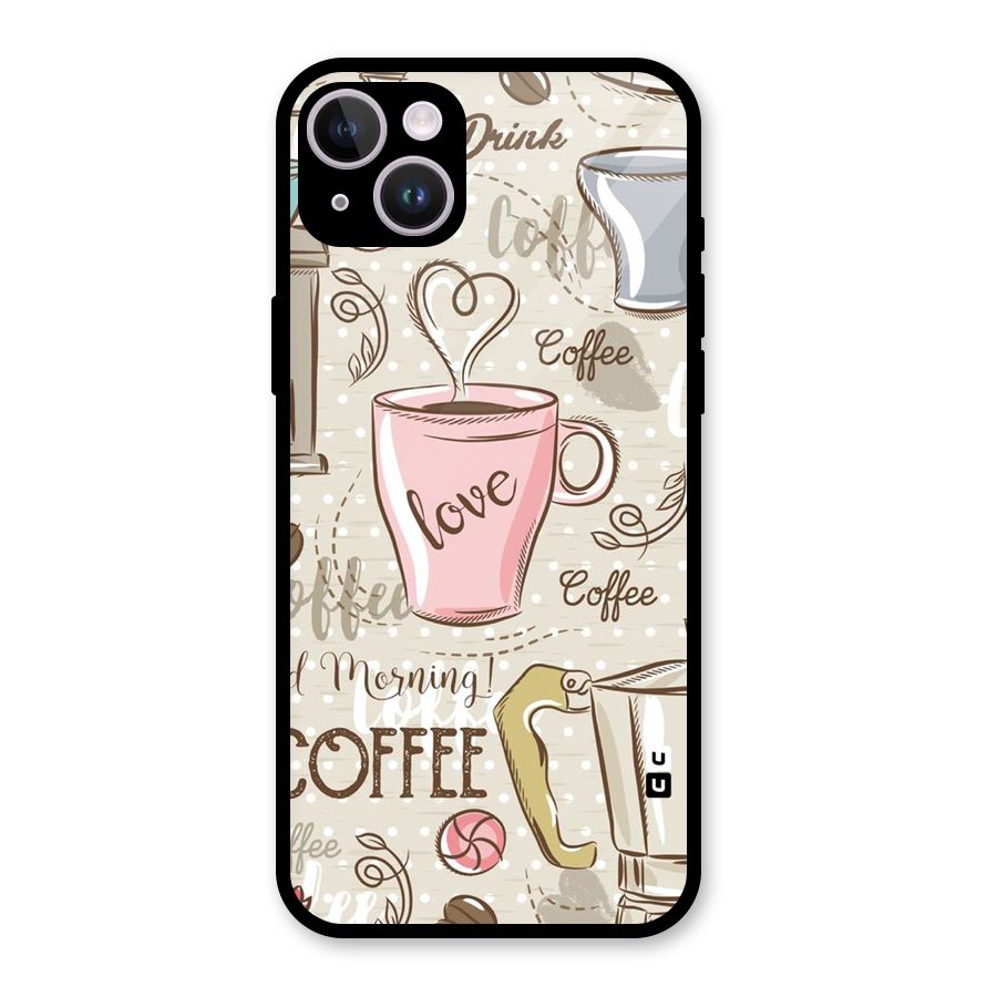 Love Coffee Design Glass Back Case for iPhone 14 Plus