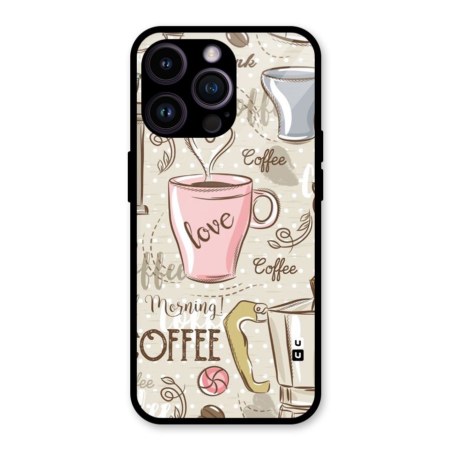 Love Coffee Design Glass Back Case for iPhone 14 Pro Max