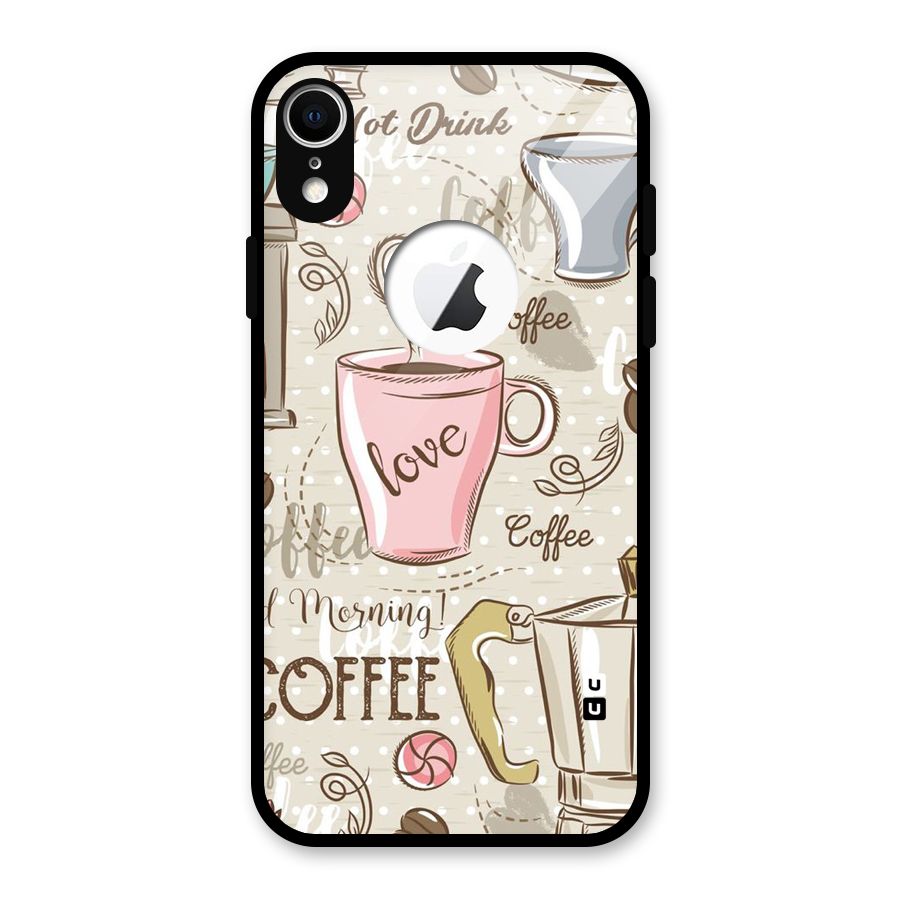 Love Coffee Design Glass Back Case for iPhone XR Logo Cut