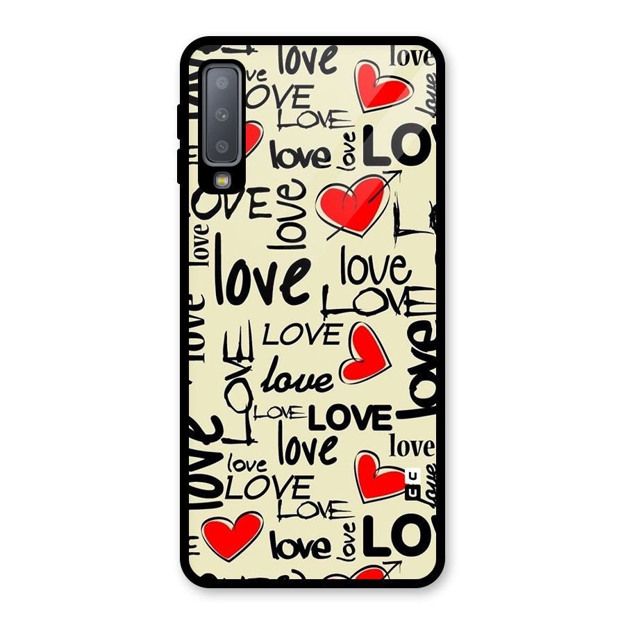 Love Hearts Pattern Glass Back Case for Galaxy A7 (2018)