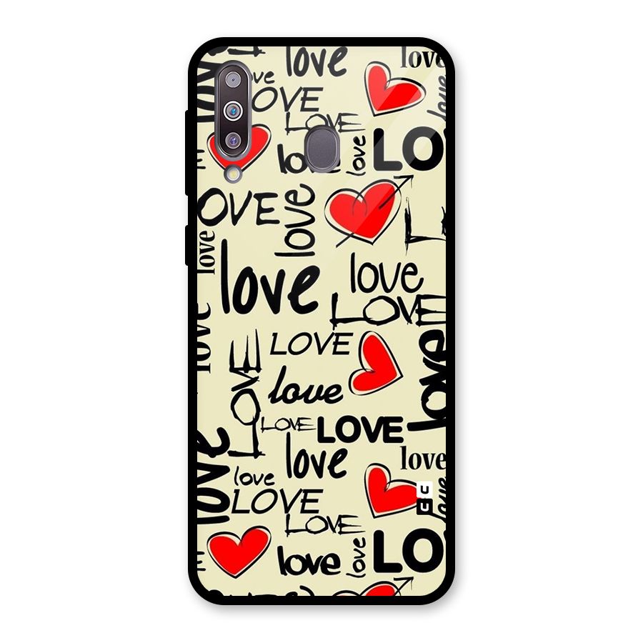 Love Hearts Pattern Glass Back Case for Galaxy M30
