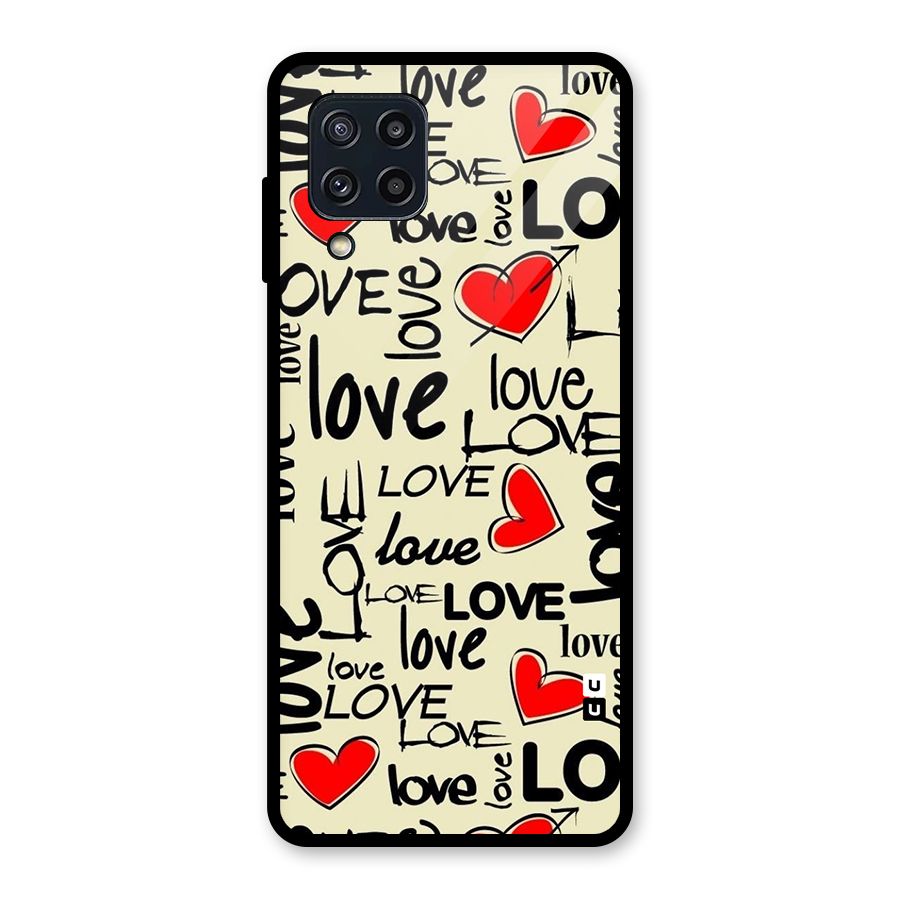 Love Hearts Pattern Glass Back Case for Galaxy M32