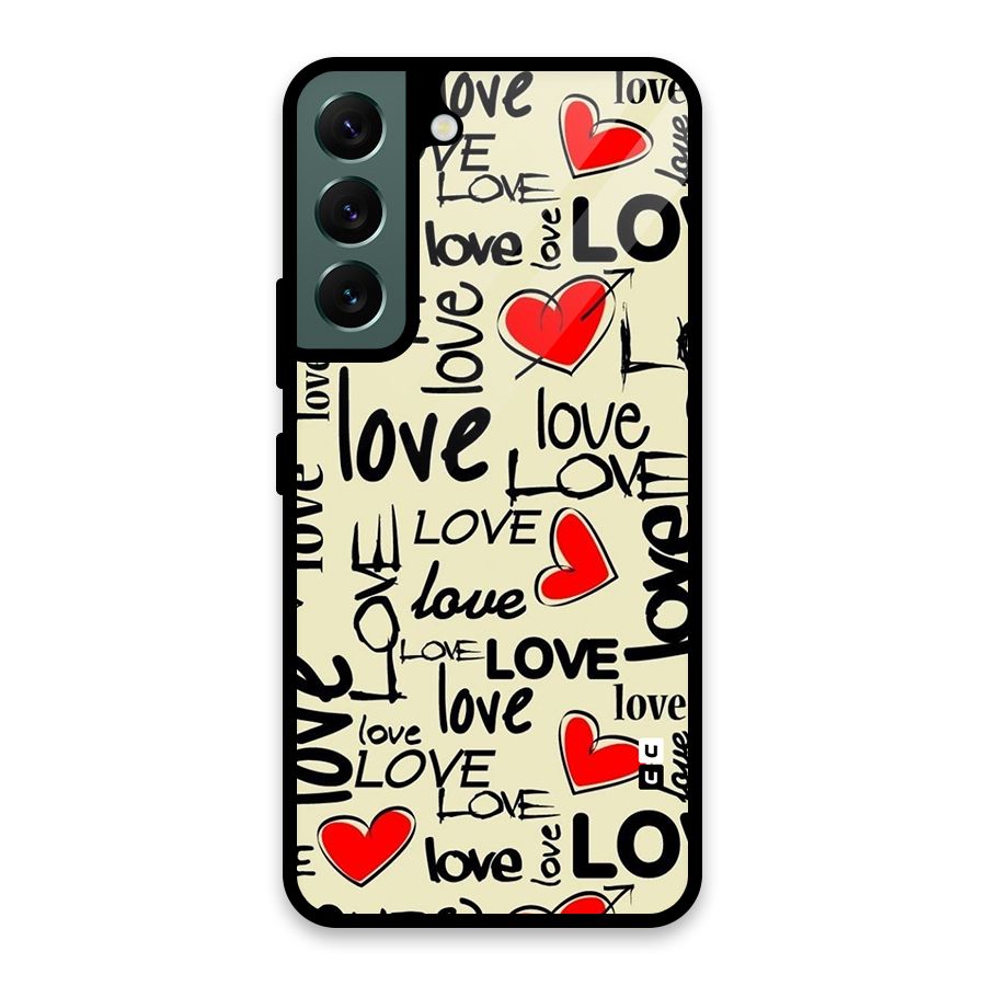Love Hearts Pattern Glass Back Case for Galaxy S22 5G