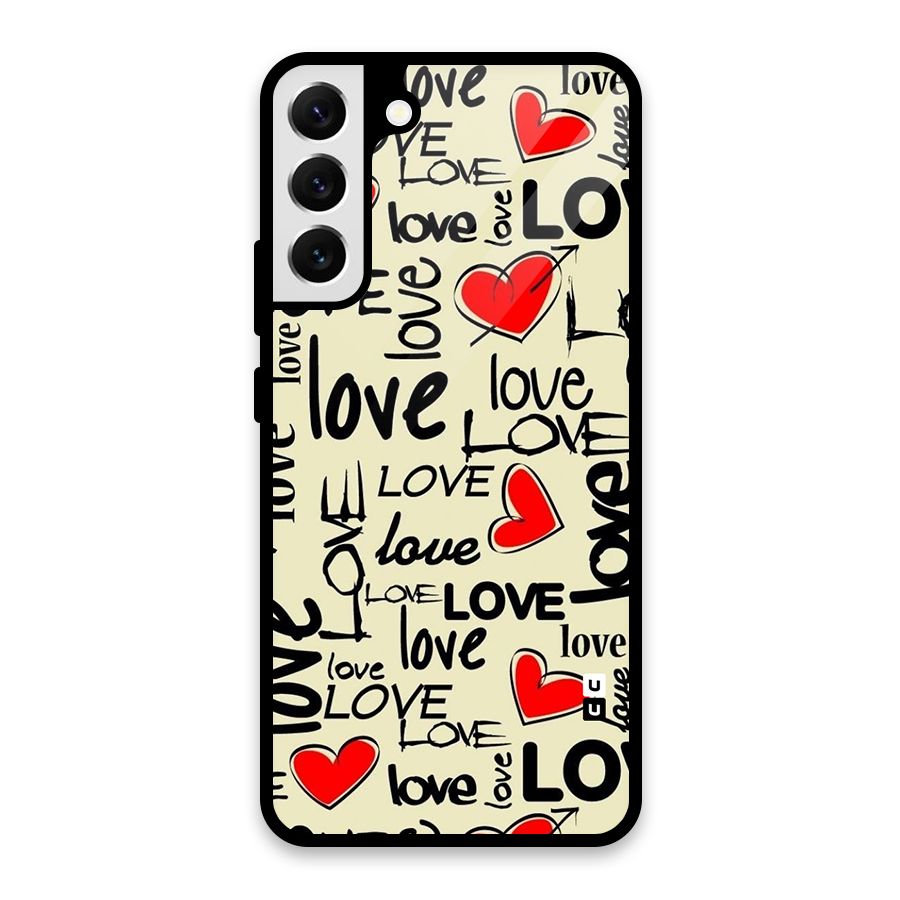 Love Hearts Pattern Glass Back Case for Galaxy S22 Plus 5G