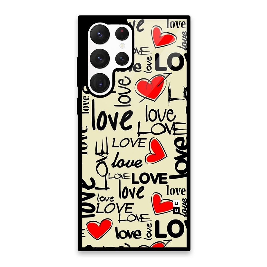 Love Hearts Pattern Glass Back Case for Galaxy S22 Ultra 5G